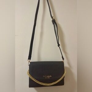 Kate Spade Black Leather Madison Willow Crossbody Bag with Gold Chain